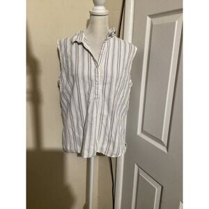 LL Bean Womens Seersucker Sleeveless Stripe Shirt Blue Pink Yellow 510191 M